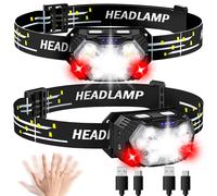 Torcia da Testa 9 Led 2 Pezzi 2000 Lumens Lampada Frontale USB C Ricaricabile 6
