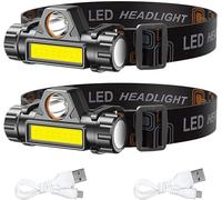 Torcia frontale a LED ricaricabile, luce anteriore testa ad alta potenza portatile con angolo regolabile e impermeabile, escursioni o ciclismo, (2 torce elettriche)