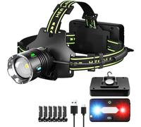 Torcia frontale a LED ricaricabile Super Bright 250000 lumen Zoomable Head Torch con 11 modalità, IP67 impermeabile, sensore regolabile a 90° per campeggio esterno di emergenza