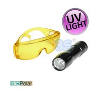 Lampada cercafughe 9 Led UV Mini Bright-Torch con occhiali per tracciante