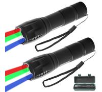 Torcia LED 4 in 1, 2 pezzi torcia multicolore con rosso, verde, blu, luce bianca, torcia ricaricabile USB, messa a fuoco, torcia impermeabile per campeggio, emergenza, avventura all'aperto