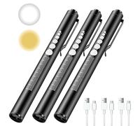 Torcia Led Penna Infermiere 3 Pezzi, Luce LED Diagnostica Torcia Penna Medico Ricaricabile USB con il Calibro della Pupilla per Infermieri Medici, Due Modalità di Illuminazione