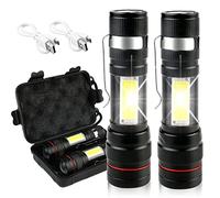 Torcia LED Ricaricabile - 2 Pezzi 2000 Lumen Super Luminoso Mini Torcia Led, Torcia Elettrica con 3 Modalità,IPX5 Impermeabile, COB LED Regolabile Portatile Torcia per All'aperto,Campeggio,Emergenza