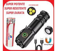 TORCIA LED SUPER POTENTE BATTERIA RICARICABILE USB LAVORO EMERGENZA ESCURSIONE