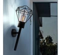 Torcia Luce per Esterni Lampada Parete Casa Acciaio Inox Nero Griglia E27 Retrò [EEK: Non valutato]