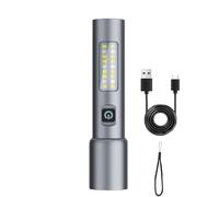 Torcia ricaricabile ad alta potenza, 5000 torce a LED super luminose, torcia con luce laterale, zoomabile per campeggio, emergenza (1) Gja124 (nero, 14 cm)