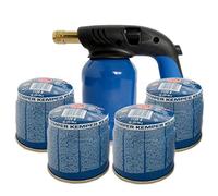 Torcia saldatore bruciatore cannello a gas + 4 cartucce gas da 190 gr. a accensione piezoelettrica