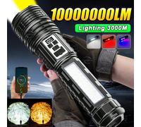 Torcia super luminosa ricaricabile USB, la più potente luce a LED gialla con lunga portata, torcia con zoom per esterno, con display digitale della potenza torcia eccellenteABS