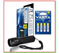 torcia tattica lampada luce led zoom 350lm reali + 4 batterie pile varta AAA