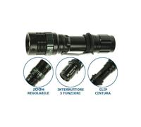 Trade Shop - Torcia Tattica Militare Cree Led Mod Police 5000 Lumen Nero Con Attacco Cintura