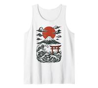 Torii Japan Wave Volcano Sun Mount Fuji Rising Red Canotta