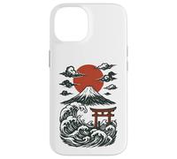 Torii Japan Wave Volcano Sun Mount Fuji Rising Red Custodia per iPhone 14