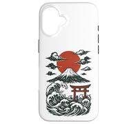 Torii Japan Wave Volcano Sun Mount Fuji Rising Red Custodia per iPhone 16