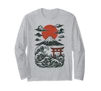 Torii Japan Wave Volcano Sun Mount Fuji Rising Red Maglia a Manica