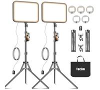 Torjim Kit di luci video da 11 pollici per creatori, luci da studio ad alta luminosità da 24 W con supporto per treppiede, supporto per telefono e telecomando, illuminazione fotografica regolabile per