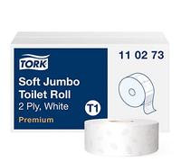 Tork 110273 Carta Igienica Jumbo Soft Premium, compatibile con sistema T1, 2 veli, 1 conf. x 6 rotoli (6 x 360 m), 1800 strappi x rotolo, bianco