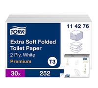 Tork 114276 Carta Igienica Intercalata Extra Soft Premium, 30 conf. x 252 | compatibile con sistema T3, 2 veli, (7560 fogli), bianco