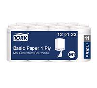 Tork 120123 Carta per asciugatura Universal, compatibile con sistema M1 (ad estrazione centrale mini), 1 velo, 1 x 11 Rotoli (11 x 120 m), bianco