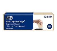 Tork 12840 Tovaglioli intercalati Natural per dispenser Xpressnap Advanced, sistema N4, 1 velo, 8 pacchi x 1125 tovaglioli (9000pz), 21,3 cm (lungh.) x 33 cm (largh.), naturale