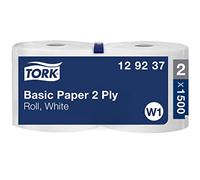 Tork 129237 Carta per asciugatura Universal, compatibile con il sistema W1 (da terra o da parete), 2 veli, 1 x 2 rotoli (2 x 510 m), colore bianco