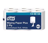 Tork 130044 Carta Plus per asciugatura Premium,compatibile con il sistema M2 (ad estrazione centrale maxi), 2 veli, multiuso, 1 conf. x 6 rotoli (6 x 125 m), bianco