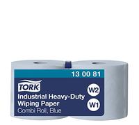 Tork 130081 Carta ultraresistente per asciugatura industriale QuickDry Premium, compatibile con il sistema W1 (da terra o da parete), 3 veli, 1 conf. x 2 rotoli (2 x 119 m), colore blu