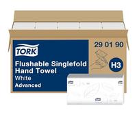Tork 290190 Asciugamani a piegatura singola, 15 pacchetti x 250 asciugamani | Advanced, rapido, dissolvimento, e, compatibili con sistema H3, 2 veli, 1 conf., bianco