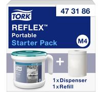Tork Reflex Asciugamani e Dispenser Portatile ad Estrazione Centrale Bianco e Turchese M4 Starter Pack, design robusto, 1 confezione, 473186 + Ricarica di carta igienica (1 pezzo)
