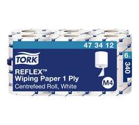 Tork 473412 Reflex Carta per asciugatura QuickDry Premium, compatibile con il sistema M4 (estrazione centrale Reflex), monovelo, 1 conf. x 6 rotoli, colore bianco
