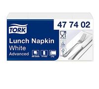 Tork 477402 Tovagliolo Lunch bianco (piegato in 8) Advanced, 2 veli, 10 pacchi x 200 tovaglioli (2000 pz), 33 cm (lungh.) x 32,6 cm (largh.)