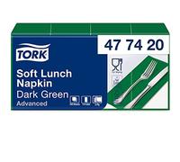 Tork 477420 Tovagliolo Lunch Soft verde scuro (piegato in 8) Advanced, 3 veli, 10 pacchi x 150 tovaglioli (1500 pz), 33 cm (lungh.) x 32,6 cm (largh.)