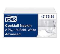 Tork 477534 Tovagliolo Cocktail bianco Advanced, 2 veli, 12 pacchi x 200 tovaglioli (2400 pz), 24 cm (lungh.) x 23,8 cm (largh.)