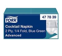 Tork 477839 Tovagliolo Cocktail verde acqua Advanced, 2 veli, 12 pacchi x 200 tovaglioli (2400 pz), 24 cm (lungh.) x 23,8 cm (largh.)