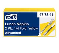Tork 477841 Tovagliolo Lunch giallo Advanced, 2 veli, piegato in 4, 10 pacchi x 200 tovaglioli (2000 pz), 33 cm (lungh.) x 32,6 cm (largh.)