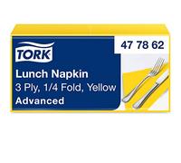 Tork 477862 Tovagliolo Lunch Soft giallo Advanced, 3 veli, piegato in 4, 10 pacchi x 150 tovaglioli (1500 pz), 33 cm (lungh.) x 32,6 cm (largh.)