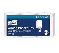 Tork 610133 Carta per asciugatura Advanced, compatibile con il sistema M1 (ad estrazione centrale mini), 1 velo, 1 x 3 rotoli (3 x 120 m), colore bianco