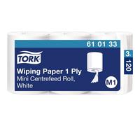 Tork 610133 Carta per asciugatura Advanced, compatibile con il sistema M1 (ad estrazione centrale mini), 1 velo, 1 x 3 rotoli (3 x 120 m), colore bianco