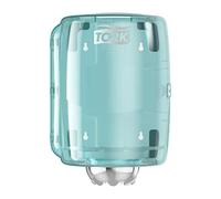 Tork 659000 Dispenser per asciugamani ad estrazione centrale grande Performance, sistema M2, 35,6 cm x 24,8 cm x 23,2 cm (altez. x largh. x profond.), colore bianco e turchese