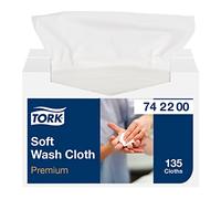 Tork 742200 Panno per lavaggio pazienti monouso Premium, 1 velo, goffrato, 1 conf. x 135 pezzi, 30 cm x 32 cm, resistente, bianco