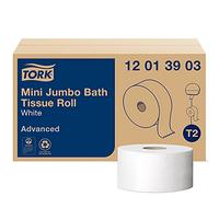 Tork Advanced 12013903 - Rotolo di carta da bagno, 1 strato, diametro 18,7 cm, larghezza 9 cm x lunghezza 1.200 cm, bianco (cassa da 12 rotoli, 1.200' per rotolo, 14.400 piedi)