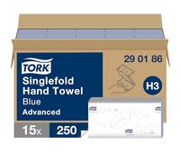 Tork Asciugamani blu a piega singola, H3,Asciugamani universali in carta piegata per dispenser a piega singola - Economici, a 1 velo, blu - 15 x 250 fogli, 290186