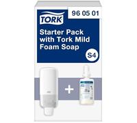 Tork Starter Pack con dispenser per sapone in schiuma lieve bianco S4, formulazione delicatamente profumata, dispenser e 1 ricarica da 1.000 ml, 960501
