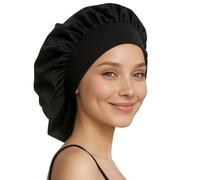 TORLAND Cuffia da notte in Tencel, Bonnet, morbida come la seta, ma resistente e lavabile, cappa in seta vegana per dormire, cappellino per dormire, Nero - Grande, Taglia unica
