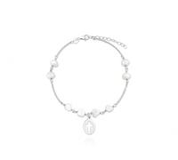 tormalina - Bracciale da bambina in argento Prima Comunione con ciondolo a croce e perle. Bracciale con catena a maglie con lunghezza di 14 cm più 3 di estensore., 14+3 cm, Perla, Perle