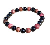 tormalina naturale, rodonite ed ematite, 8 mm | forma rotonda, pietra dal taglio liscio | 7 pollici | gemma multicolore | braccialetto elastico energetico | gioielli fatti a mano | LSB_00216