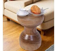 TORMAYS HOME Tavolino in legno massello con tronco d'albero, sgabello in legno naturale, piccolo comodino rustico fatto a mano, per interni ed esterni (colore naturale)