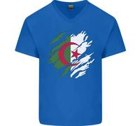 Torn Algeria Bandiera Algerino Giorno Calcio Uomo Scollo A V Cotone T-Shirt