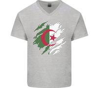 Torn Algeria Bandiera Algerino Giorno Calcio Uomo Scollo A V Cotone T-Shirt