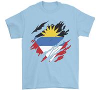 Torn Antigua And Barbuda Bandiera Giorno Calcio T-Shirt 100% Cotone