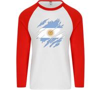 Torn Argentina Bandiera Argentino Giorno Calcio Uomo L/S Baseball T-Shirt